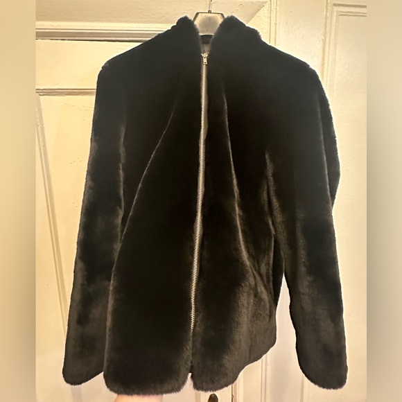 ASOS Design Hooded Faux Fur Jacket in Black - Picture 4 of 13